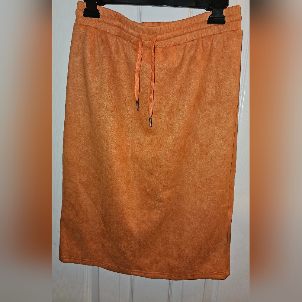 NWOT Faux Suede Co-Ord Crop Top Split Skirt Set Large - Picture 5 of 9